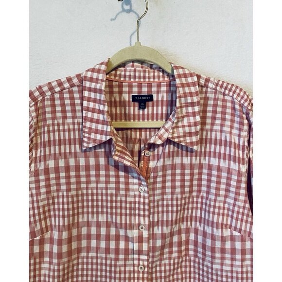 Talbots Top Womens XL Pink Plaid Striped Long Sleeve Button Up Cottagecore - Picture 2 of 6
